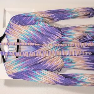 Italian Style Purple Colorful Long Sleeve Dress Size S